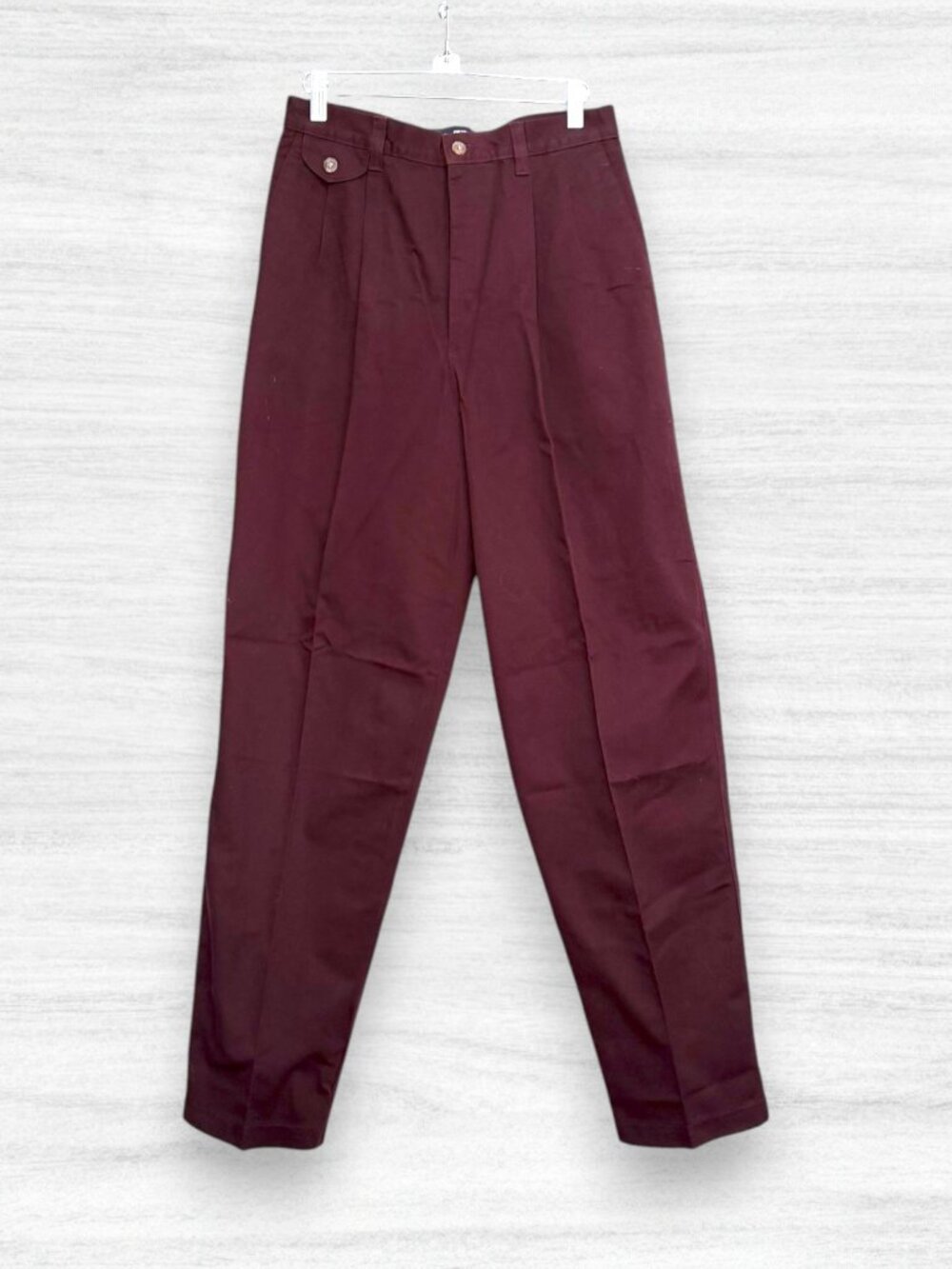 Vintage 80s LEE Burgundy Pleated Tapered 100% Cotton Chino Trousers Pants 10